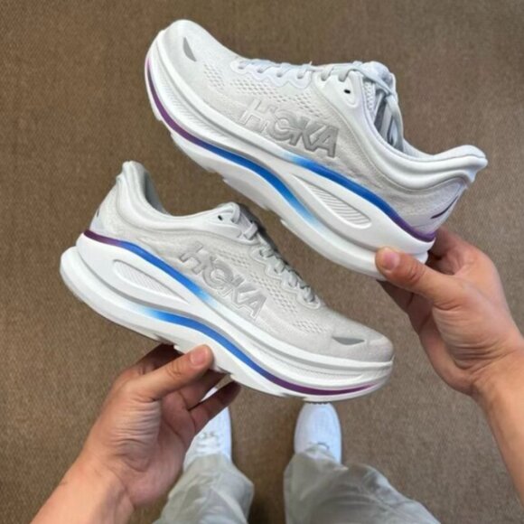 HOKA Women's Bondi 9 Running Shoes Ash Grey/White - Picture 4 of 5